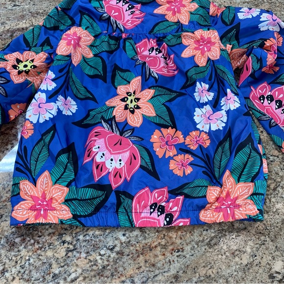 Gymboree Size Large (10-12) Blue Zip-Up Windbreaker with Pink, Peach Flowers - Picture 4 of 14